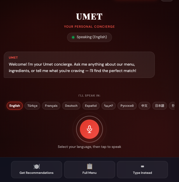 Concierge screen with language picker